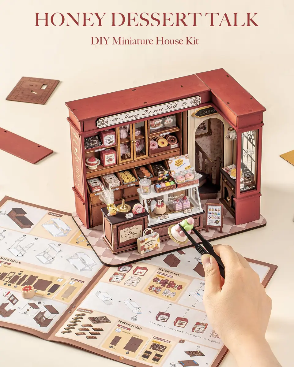 Rolife Miniature Dollhouse Kit 1:18 Scale French Dessert Shop with LED, 242 pcs, Creative Gift for Adults - view 4