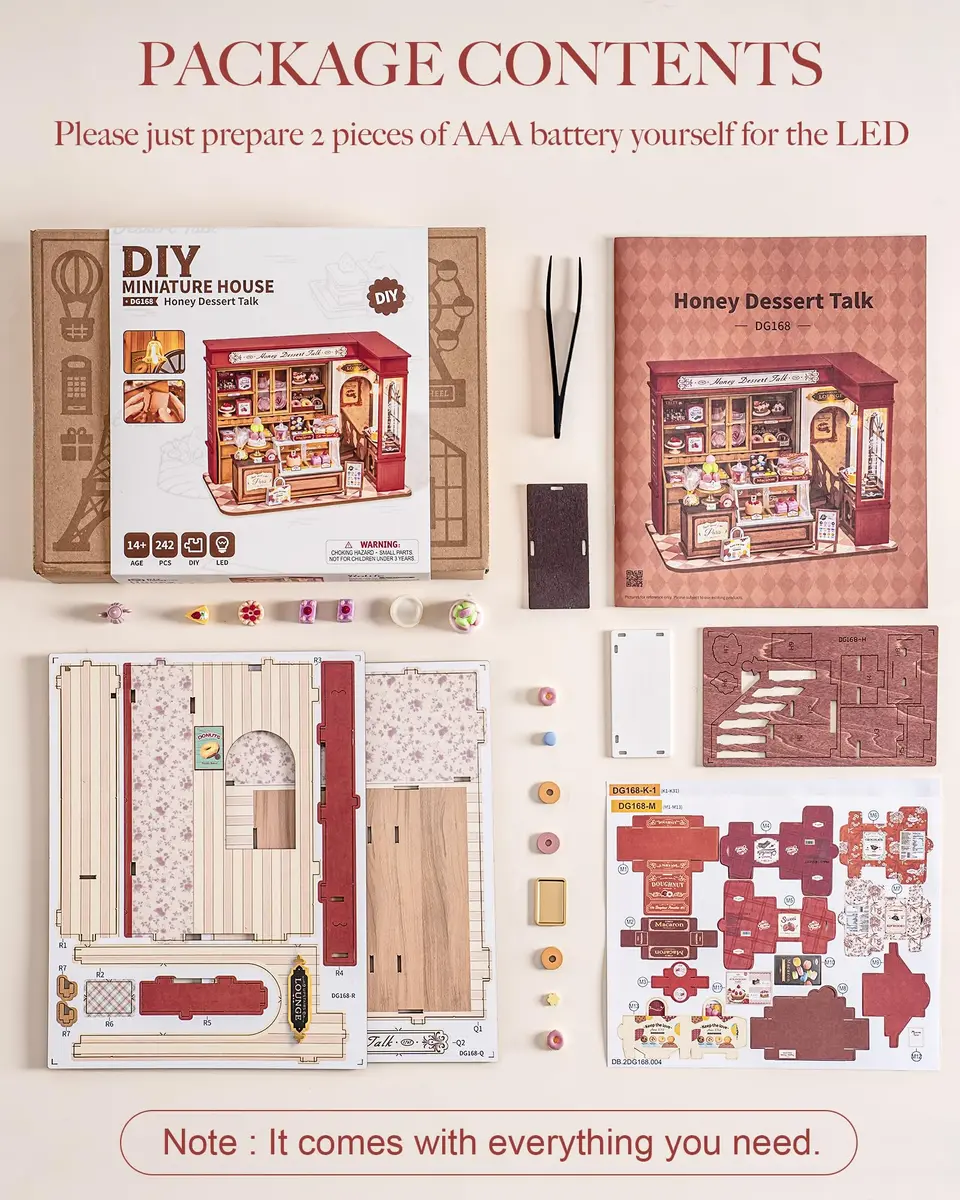 Rolife Miniature Dollhouse Kit 1:18 Scale French Dessert Shop with LED, 242 pcs, Creative Gift for Adults - view 7