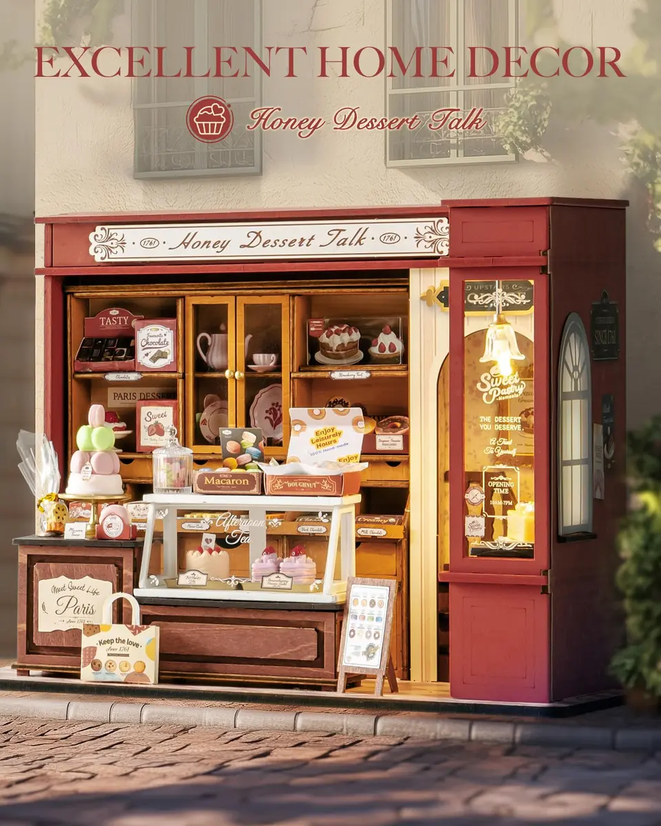 Rolife Miniature Dollhouse Kit 1:18 Scale French Dessert Shop with LED, 242 pcs, Creative Gift for Adults - view 8