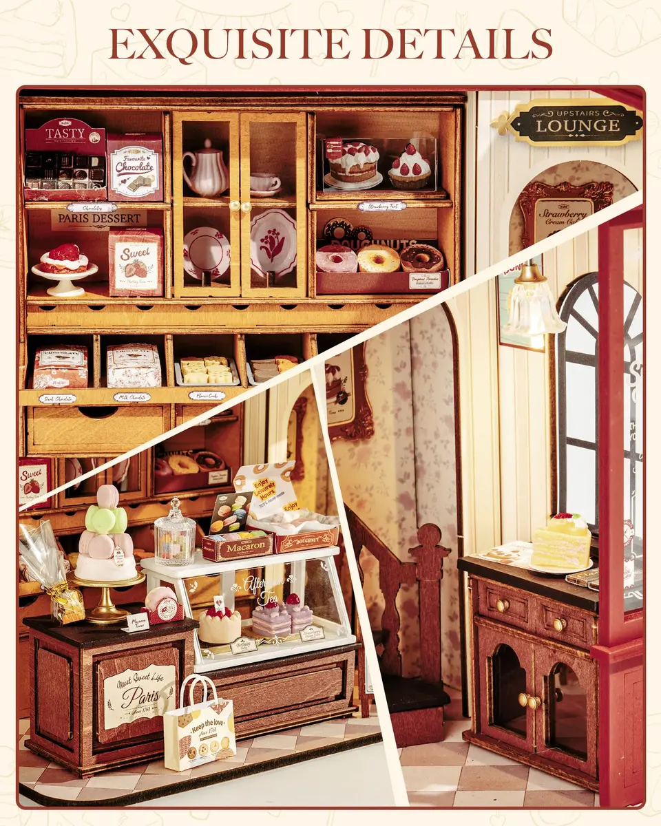 Rolife Miniature Dollhouse Kit 1:18 Scale French Dessert Shop with LED, 242 pcs, Creative Gift for Adults - view 3