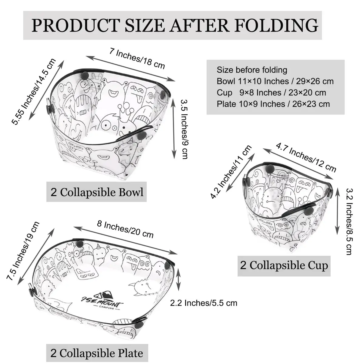 MIUPOO Collapsible Bowl Plate Cup Set | Portable Foldable Camping Dinnerware (3 Sizes) - view 2