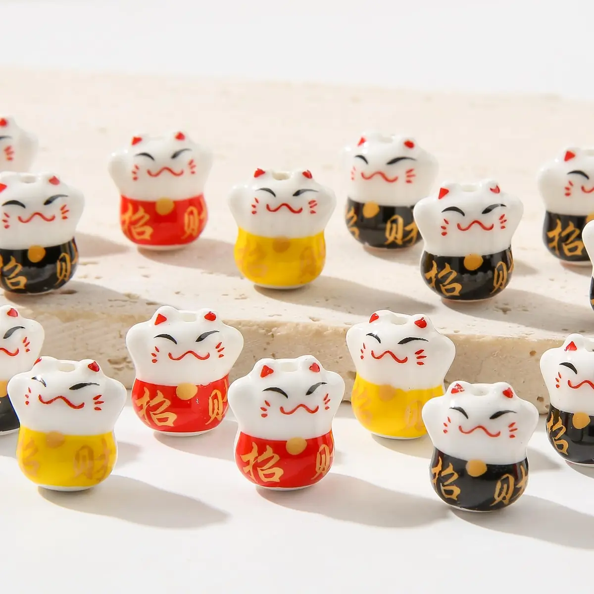 ANCADN Lucky Cat Beads Ceramic Bead 15*13mm | Maneki Neko Porcelain Spacer Beads for Jewelry - main product image