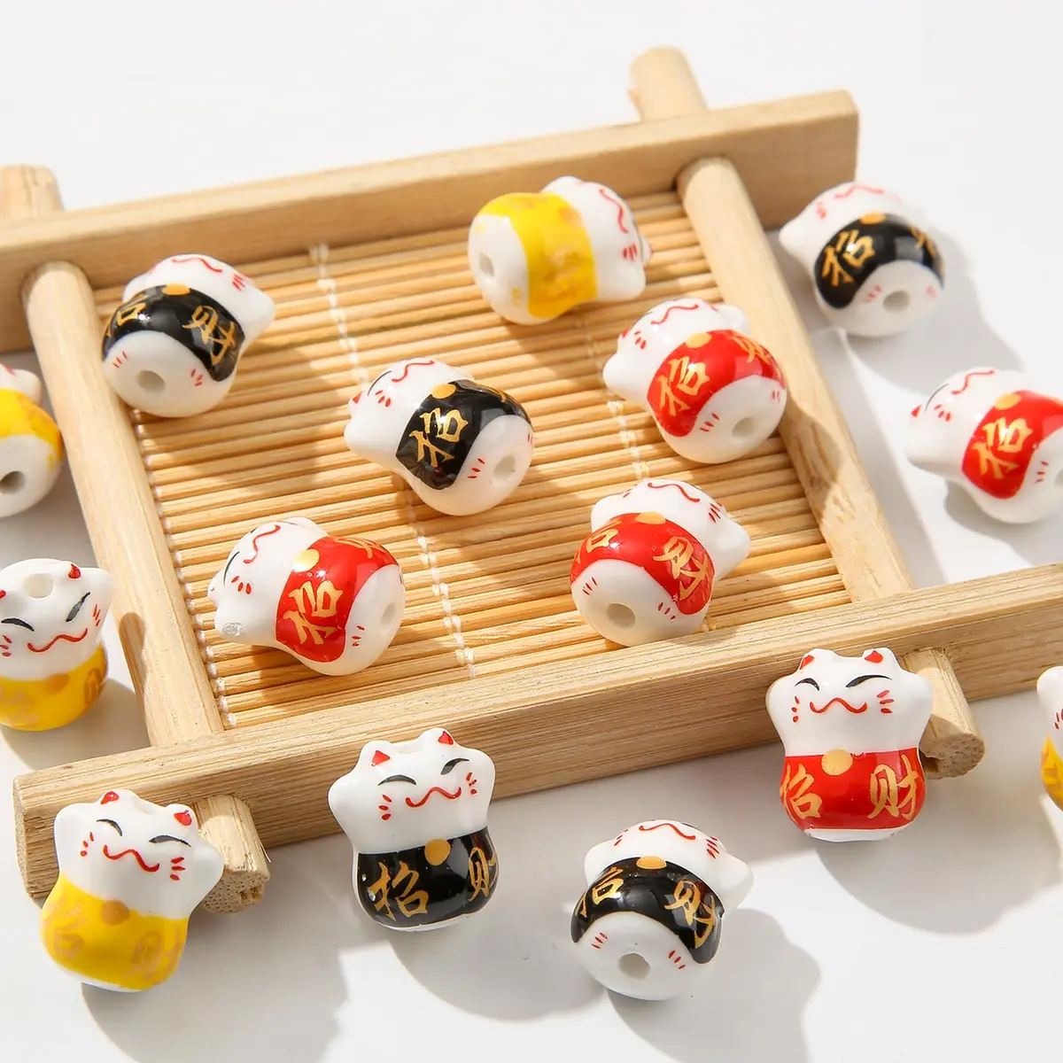 ANCADN Lucky Cat Beads Ceramic Bead 15*13mm | Maneki Neko Porcelain Spacer Beads for Jewelry - view 6
