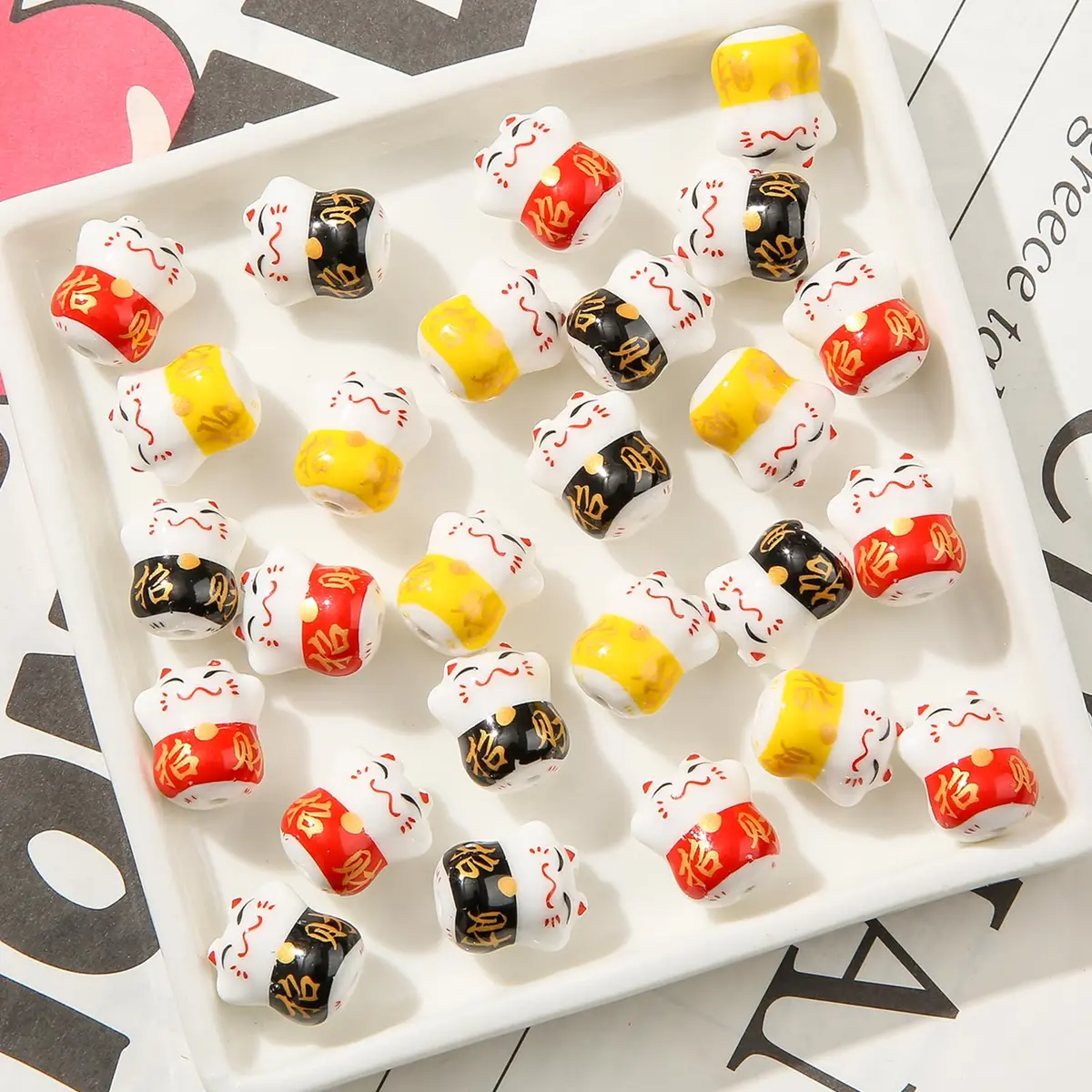 ANCADN Lucky Cat Beads Ceramic Bead 15*13mm | Maneki Neko Porcelain Spacer Beads for Jewelry - view 7
