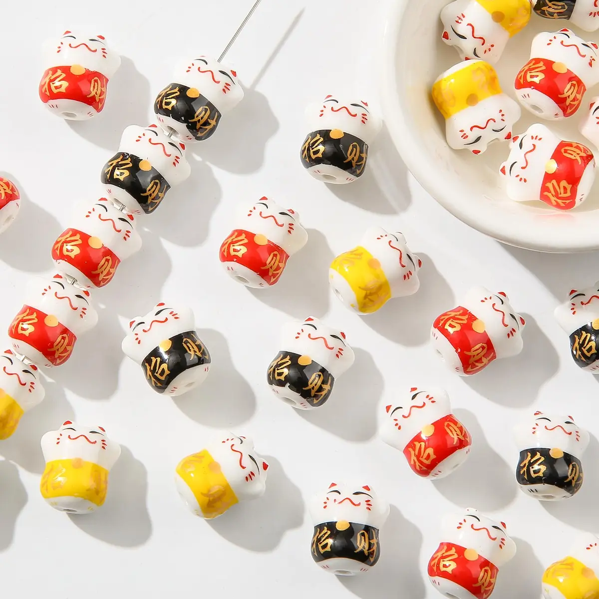 ANCADN Lucky Cat Beads Ceramic Bead 15*13mm | Maneki Neko Porcelain Spacer Beads for Jewelry - view 3