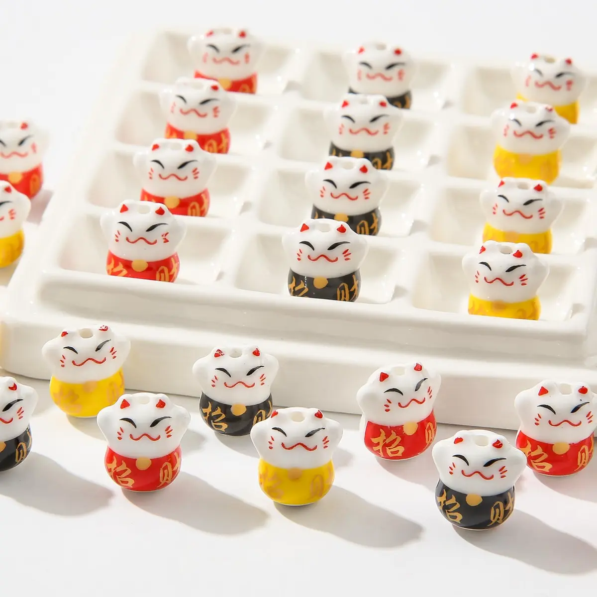 ANCADN Lucky Cat Beads Ceramic Bead 15*13mm | Maneki Neko Porcelain Spacer Beads for Jewelry - view 4