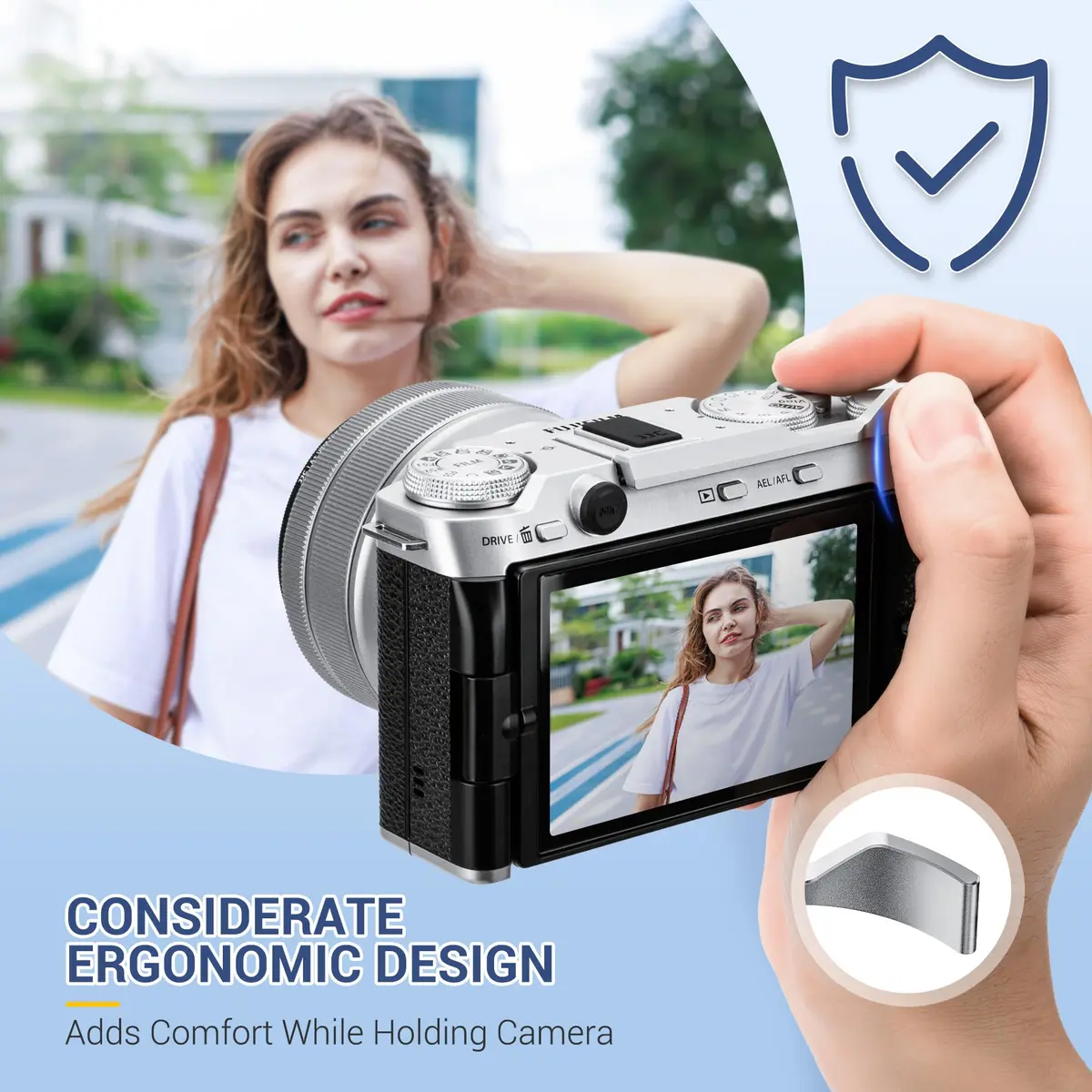JJC Metal Thumb Grip for Fuji X-M5 XM5 Camera | Silver, Durable Aluminum Alloy, Easy Hot Shoe Fit - view 2