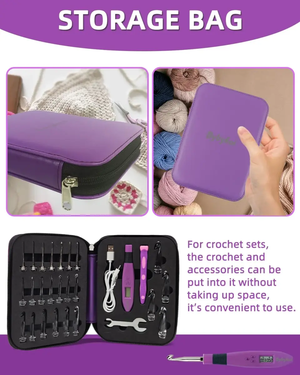 Bybykoi Light Up Crochet Hooks Set with Digital Counter & 24 Interchangeable Hooks | 2.0-14.0 mm (Metric Conversion) - view 5