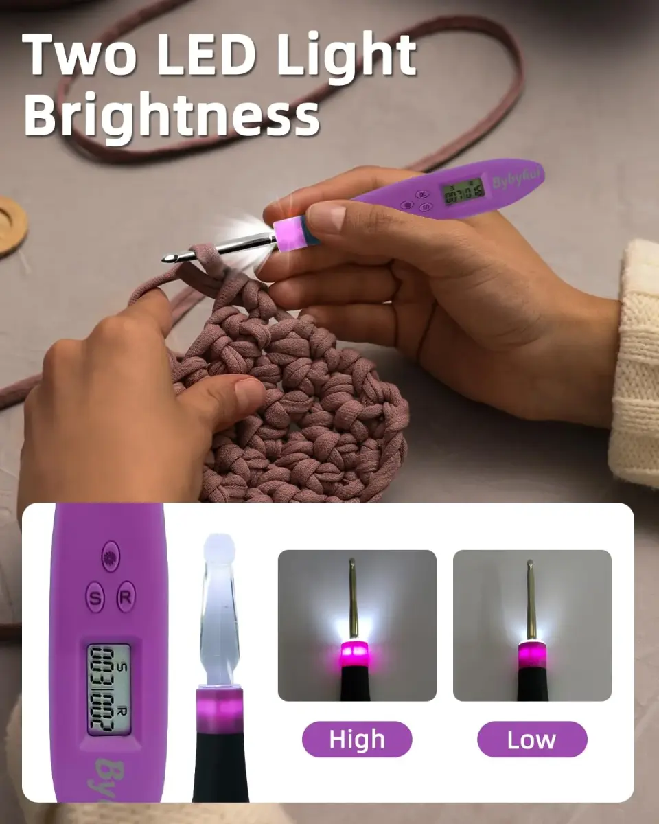 Bybykoi Light Up Crochet Hooks Set with Digital Counter & 24 Interchangeable Hooks | 2.0-14.0 mm (Metric Conversion) - view 2