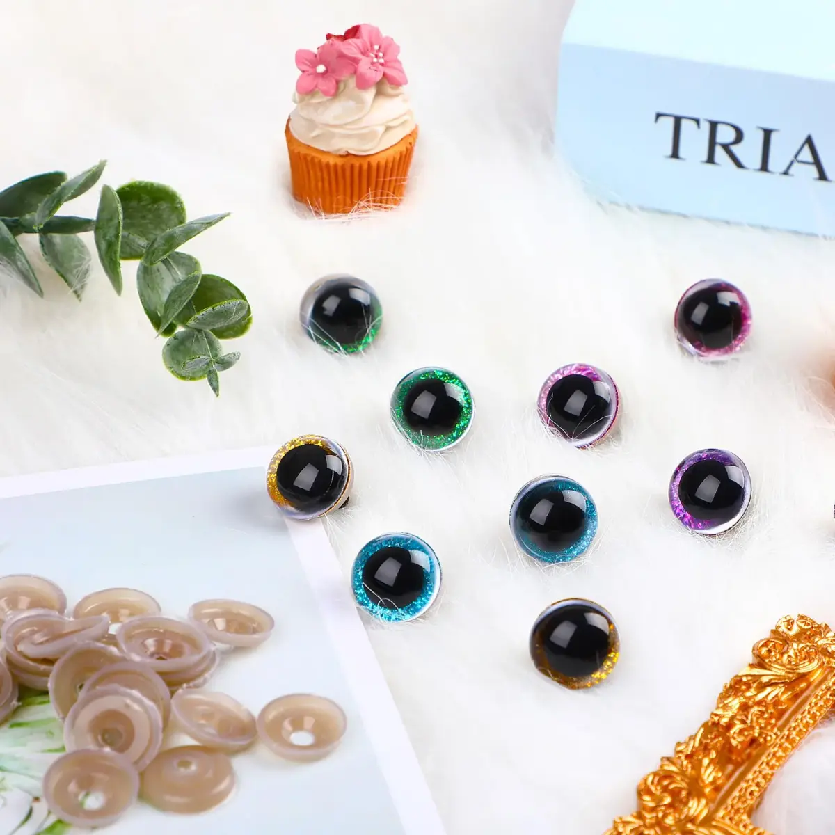 UPINS Glitter Safety Eyes with Washers 10-35mm (180 Pcs) | Assorted Colors for Amigurumi & Crafts - view 3