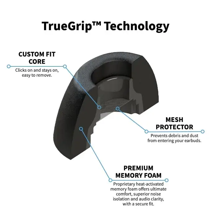 Comply TrueGrip Premium Memory Foam Replacement Ear Tips Small Black | 3 Pairs, Secure Fit, Noise Isolation - view 9