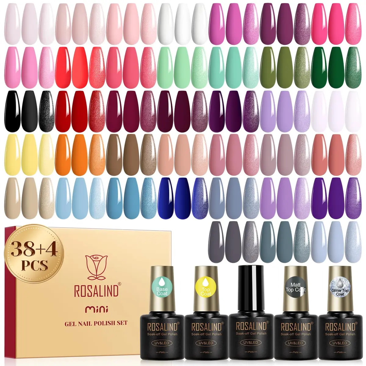 ROSALIND Gel Nail Polish Set 42 pcs | 38 Colors All Seasons, Long-Lasting, Safe for Nails - main product image