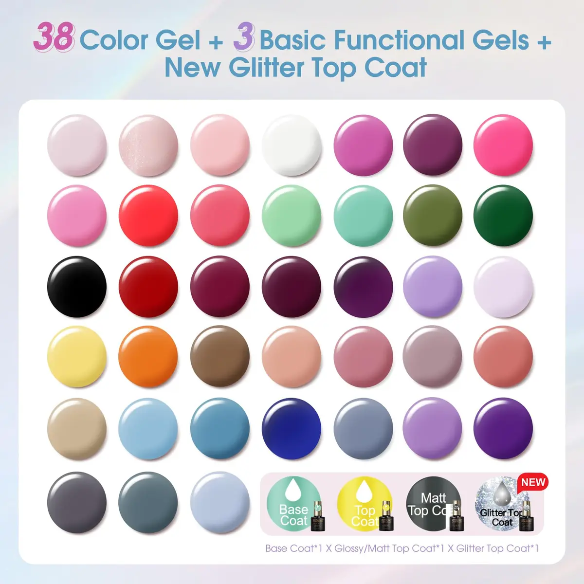 ROSALIND Gel Nail Polish Set 42 pcs | 38 Colors All Seasons, Long-Lasting, Safe for Nails - view 2
