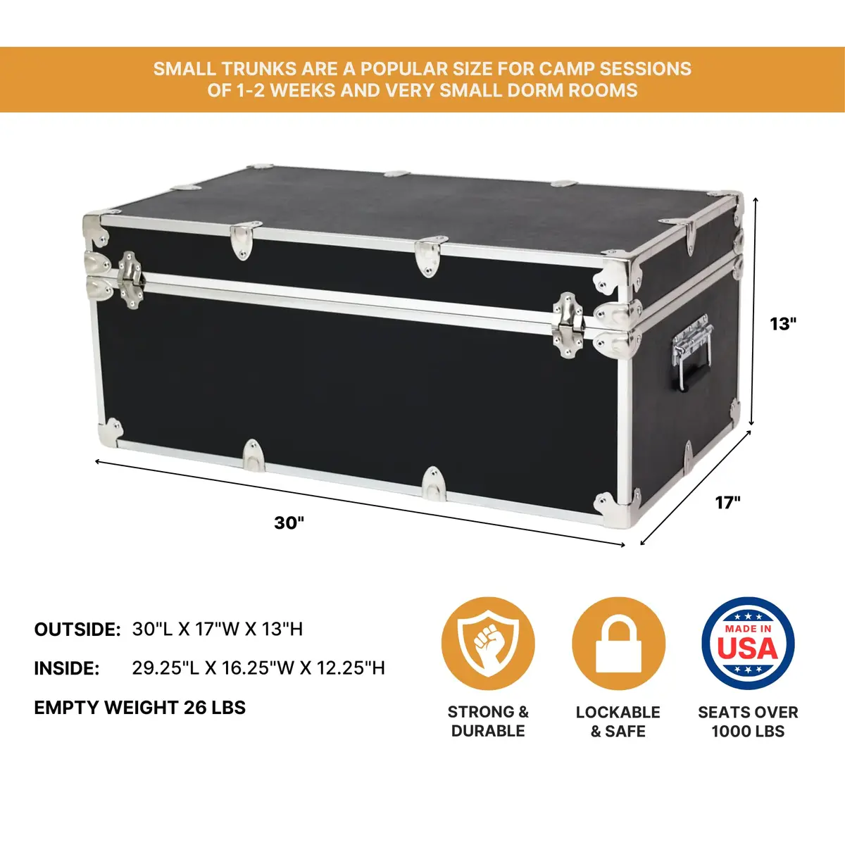 Rhino Trunk & Case Small Essential Trunk with Wheels | Dorm & Camp Storage, 30"x17"x13" - view 2