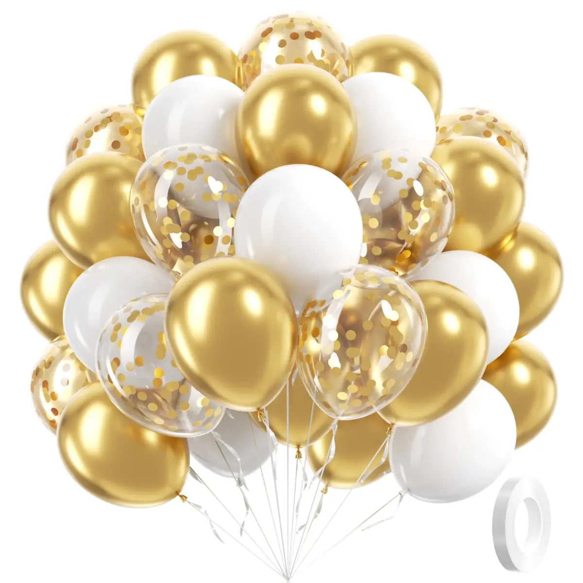 awenztech Gold and White Balloons 12inch (30.48cm) | 60pcs Assorted Colors Party Pack - main product image