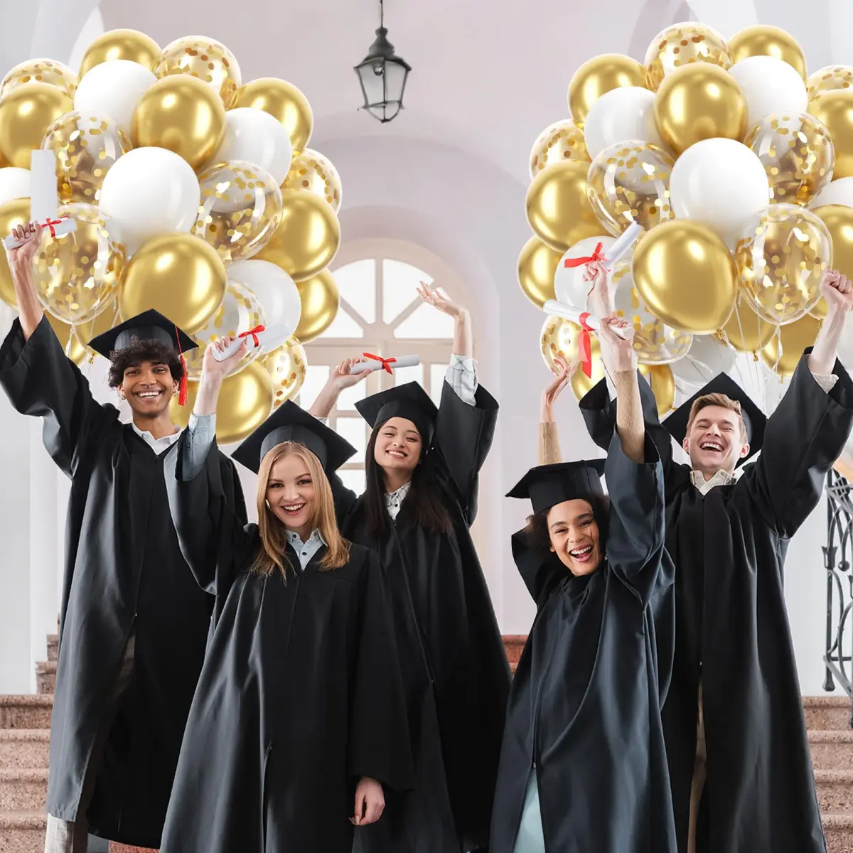 awenztech Gold and White Balloons 12inch (30.48cm) | 60pcs Assorted Colors Party Pack - view 8