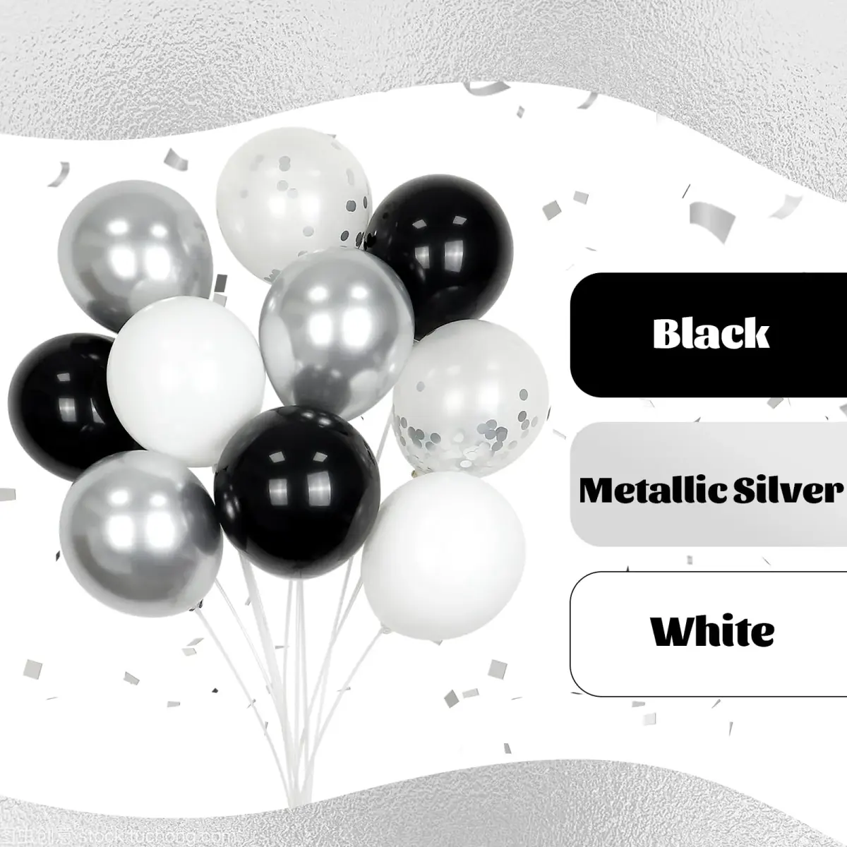 awenztech Black and Silver Balloons 12inch (30.48cm) | 60pcs Assorted Colors Party Pack - view 4