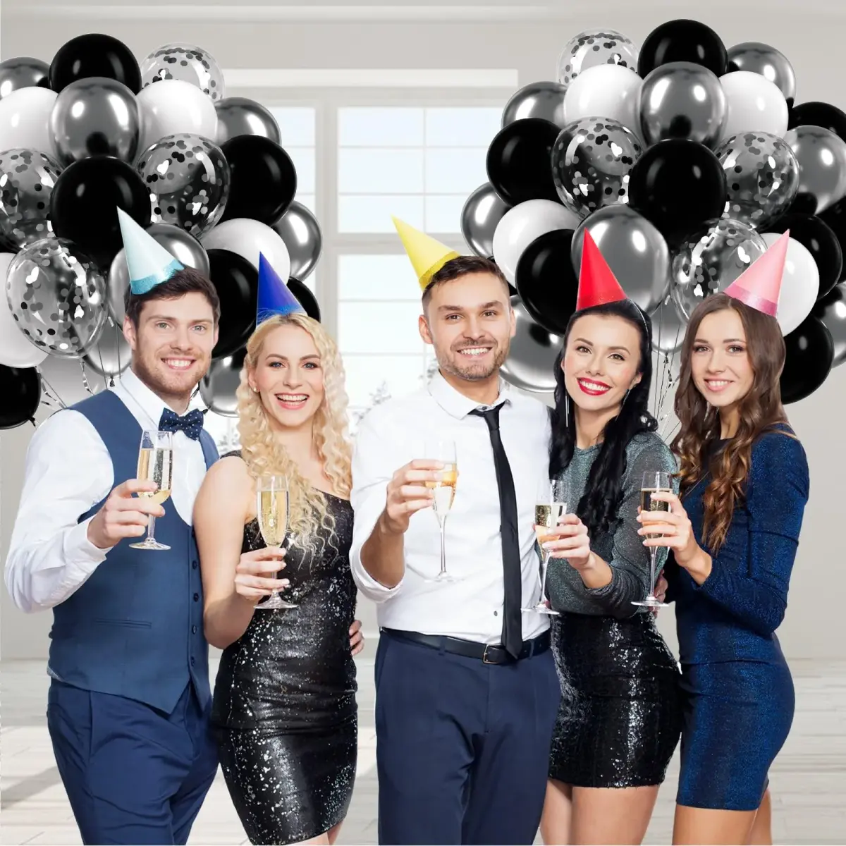 awenztech Black and Silver Balloons 12inch (30.48cm) | 60pcs Assorted Colors Party Pack - view 6