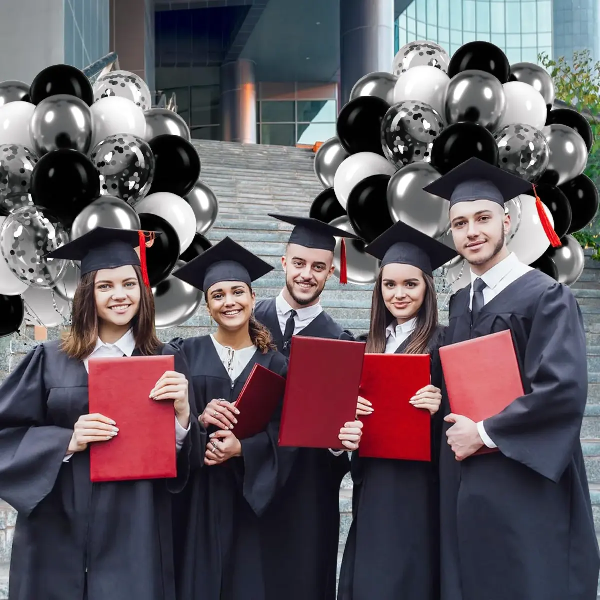 awenztech Black and Silver Balloons 12inch (30.48cm) | 60pcs Assorted Colors Party Pack - view 7