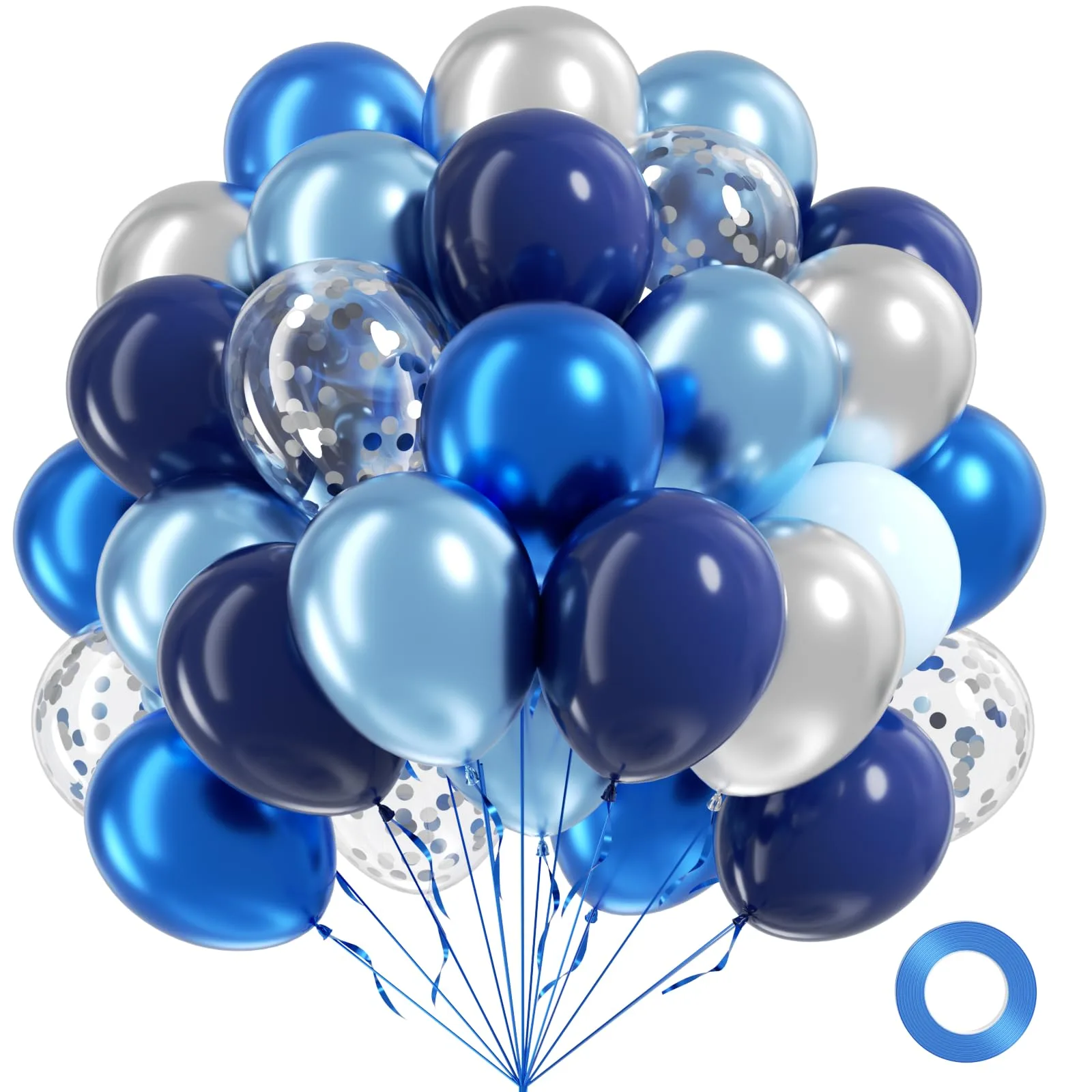 awenztech Blue and Silver Balloons 60pcs | Assorted Colors Value Pack for Party Decorations - main product image