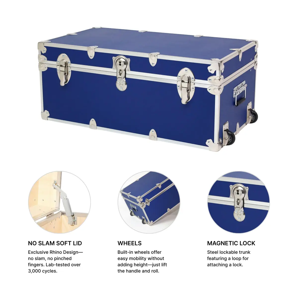 Rhino Small Essential Trunk with Wheels | Heavy-Duty Dorm & Camp Storage (30"x17"x13") - view 4