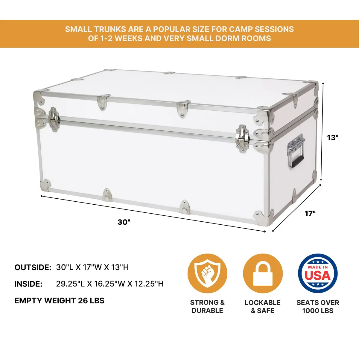 Rhino Small Essential Trunk with Wheels | Dorm & Camp Storage, 30"x17"x13" - view 2