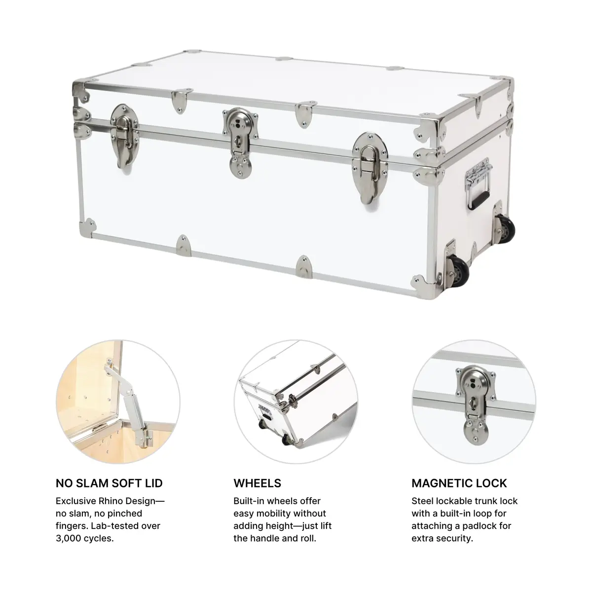 Rhino Small Essential Trunk with Wheels | Dorm & Camp Storage, 30"x17"x13" - view 4