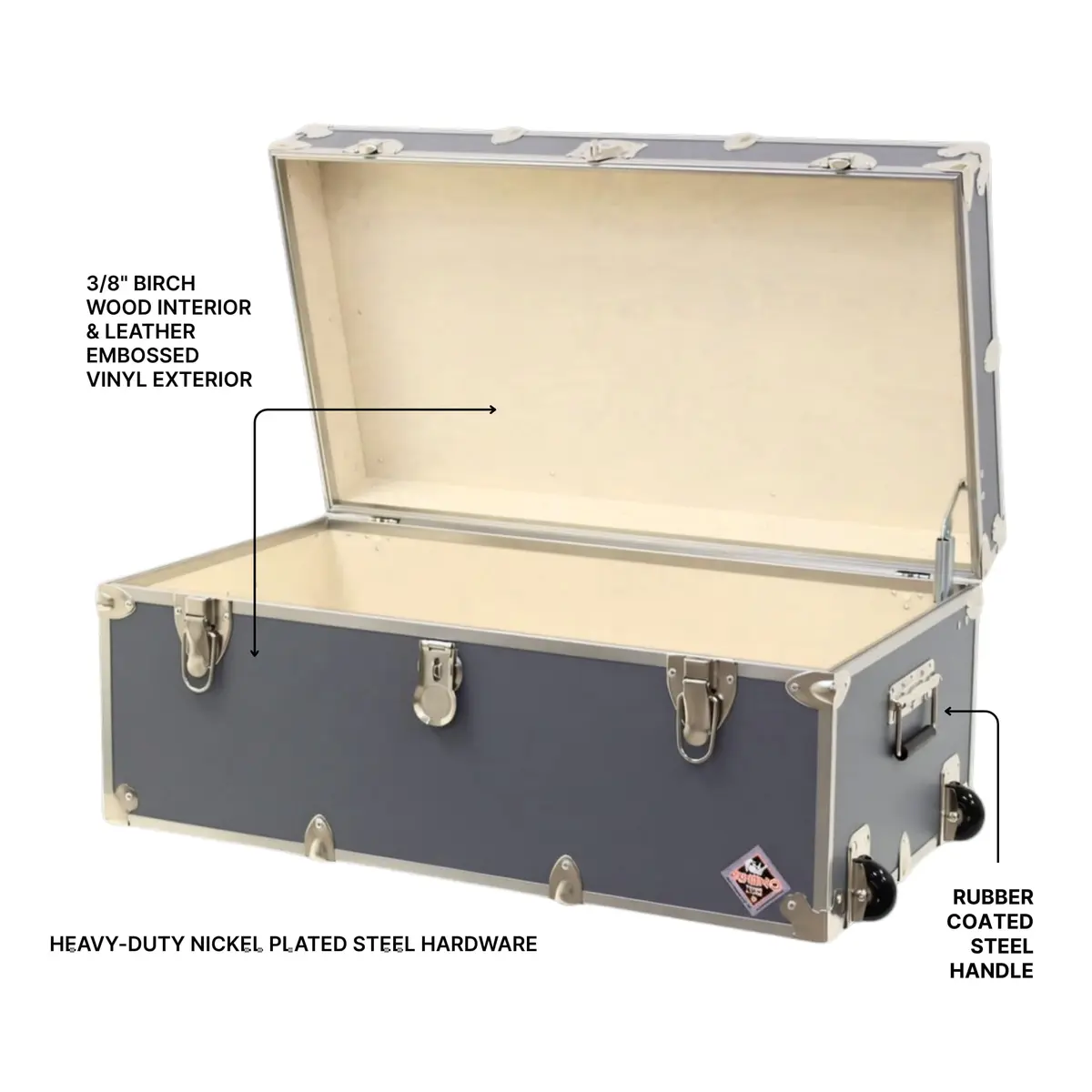 Rhino Trunk & Case Small Essential College Trunk with Wheels | Heavy Duty Dorm Storage 30"L x 17"W x 13"H - view 3