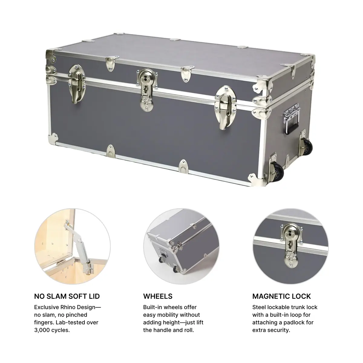 Rhino Trunk & Case Small Essential College Trunk with Wheels | Heavy Duty Dorm Storage 30"L x 17"W x 13"H - view 4