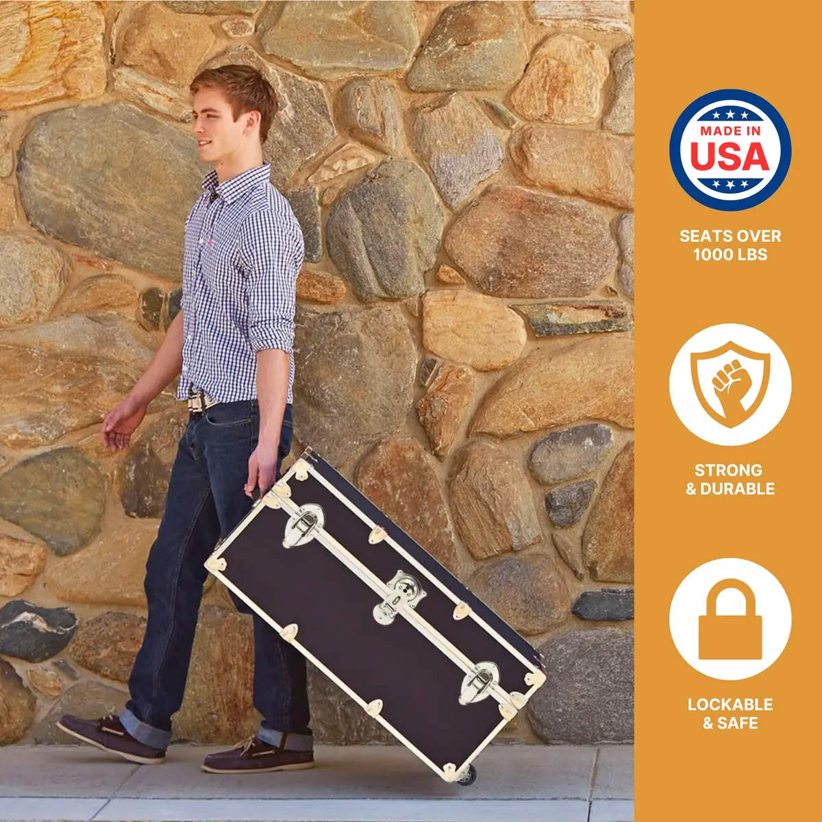 Rhino Trunk & Case Small Essential Trunk with Wheels | Dorm & Camp Storage, 30"x17"x13" - view 6