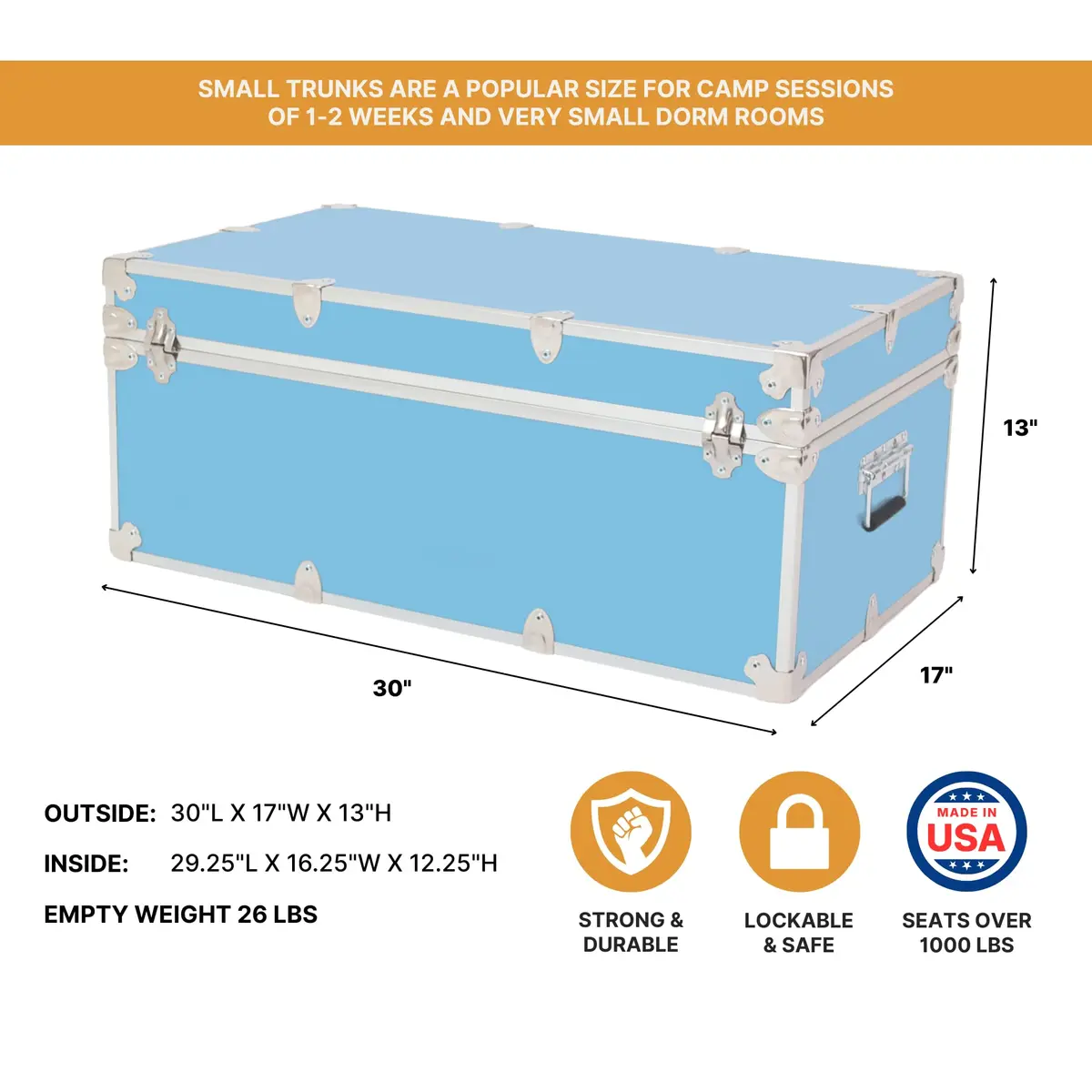 Rhino Trunk & Case Small Essential Trunk with Wheels | Dorm & Camp Storage, 30"x17"x13" - view 2