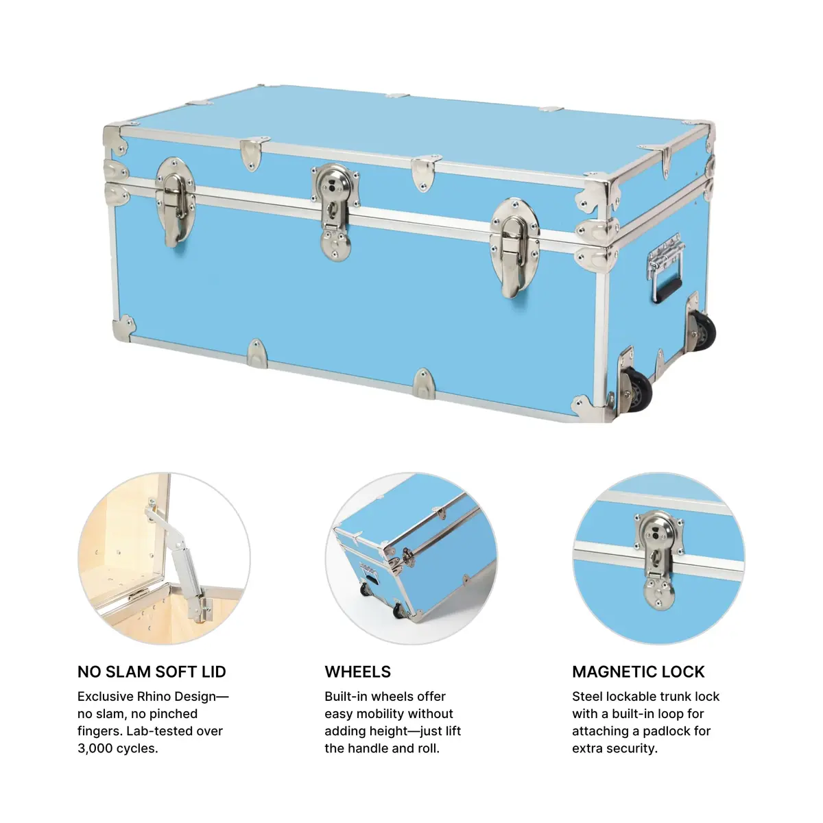Rhino Trunk & Case Small Essential Trunk with Wheels | Dorm & Camp Storage, 30"x17"x13" - view 4