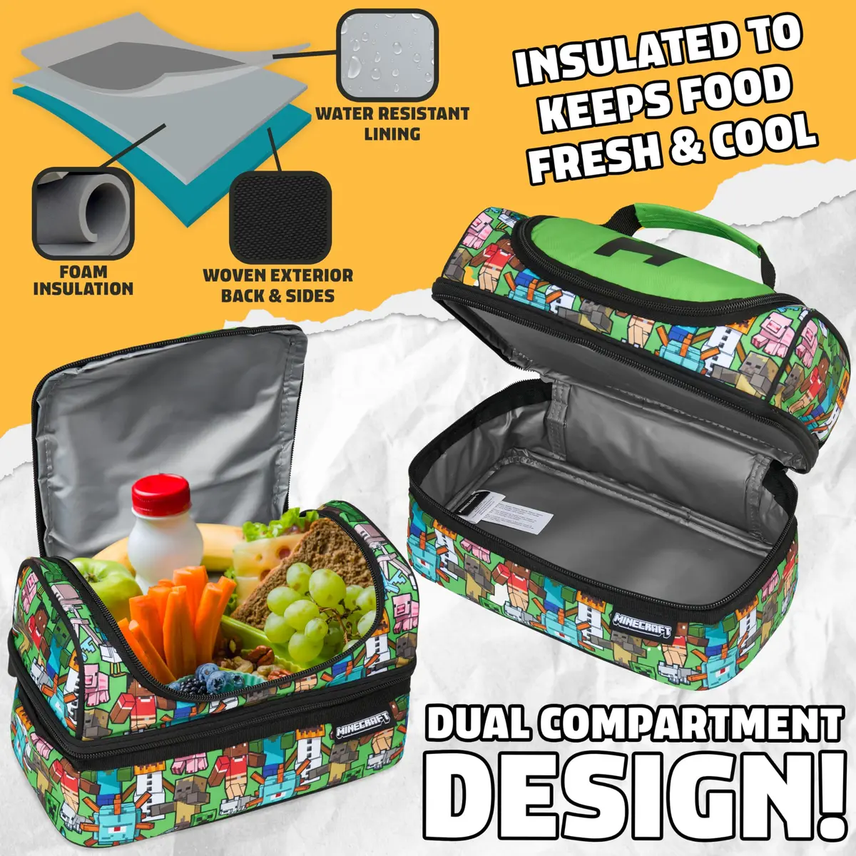 Minecraft Insulated Lunch Bag for Kids Creeper | Durable, Cool & Perfect for School & Outings - view 2
