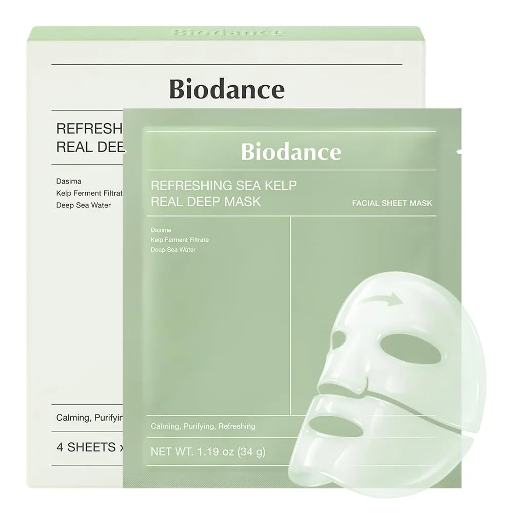 BIODANCE Deep Hydrogel Face Mask with Sea Kelp for All Skin Types, 4 Pack | Calming, Oil & Sebum Control, Sunburn Relief - main product image