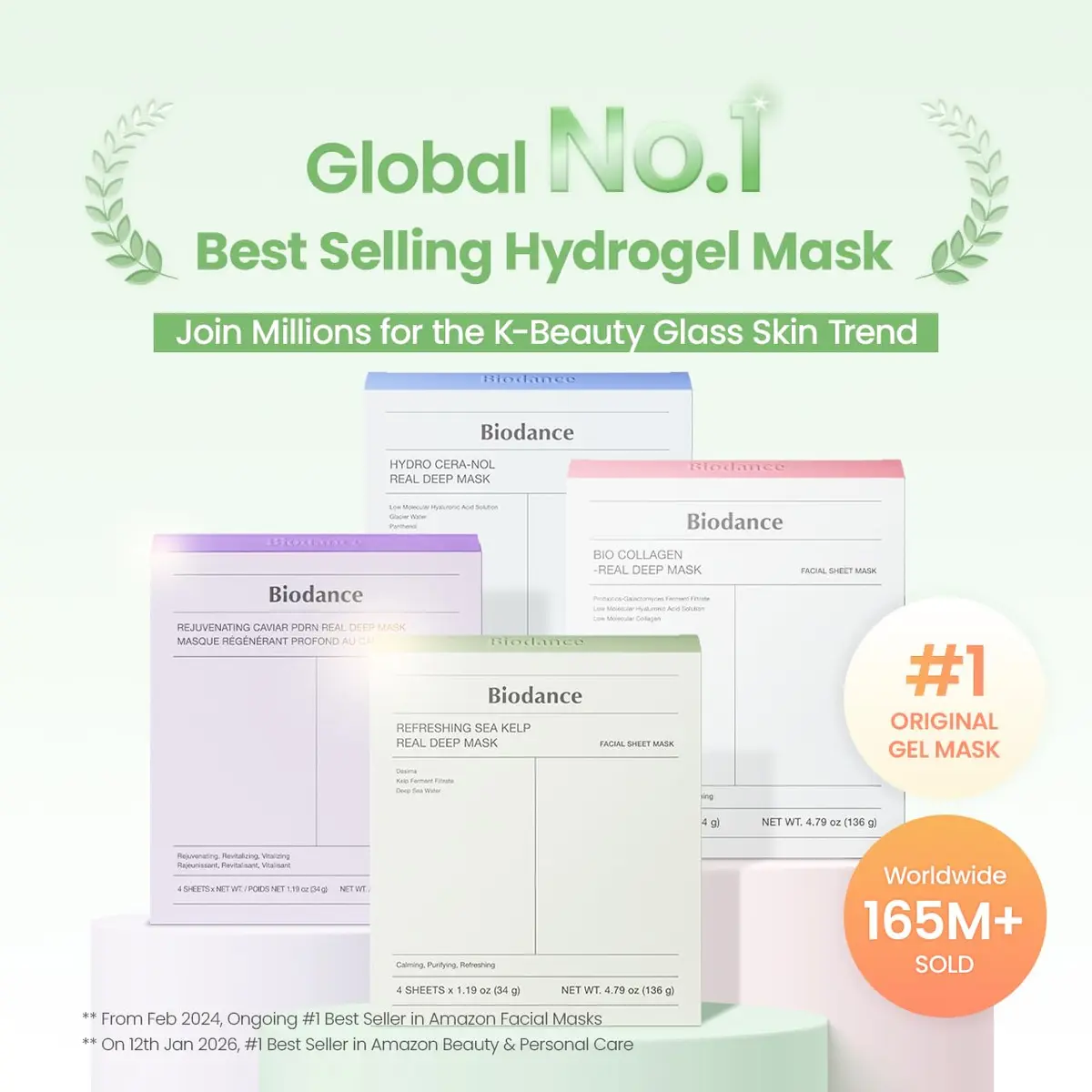 BIODANCE Deep Hydrogel Face Mask with Sea Kelp for All Skin Types, 4 Pack | Calming, Oil & Sebum Control, Sunburn Relief - view 2