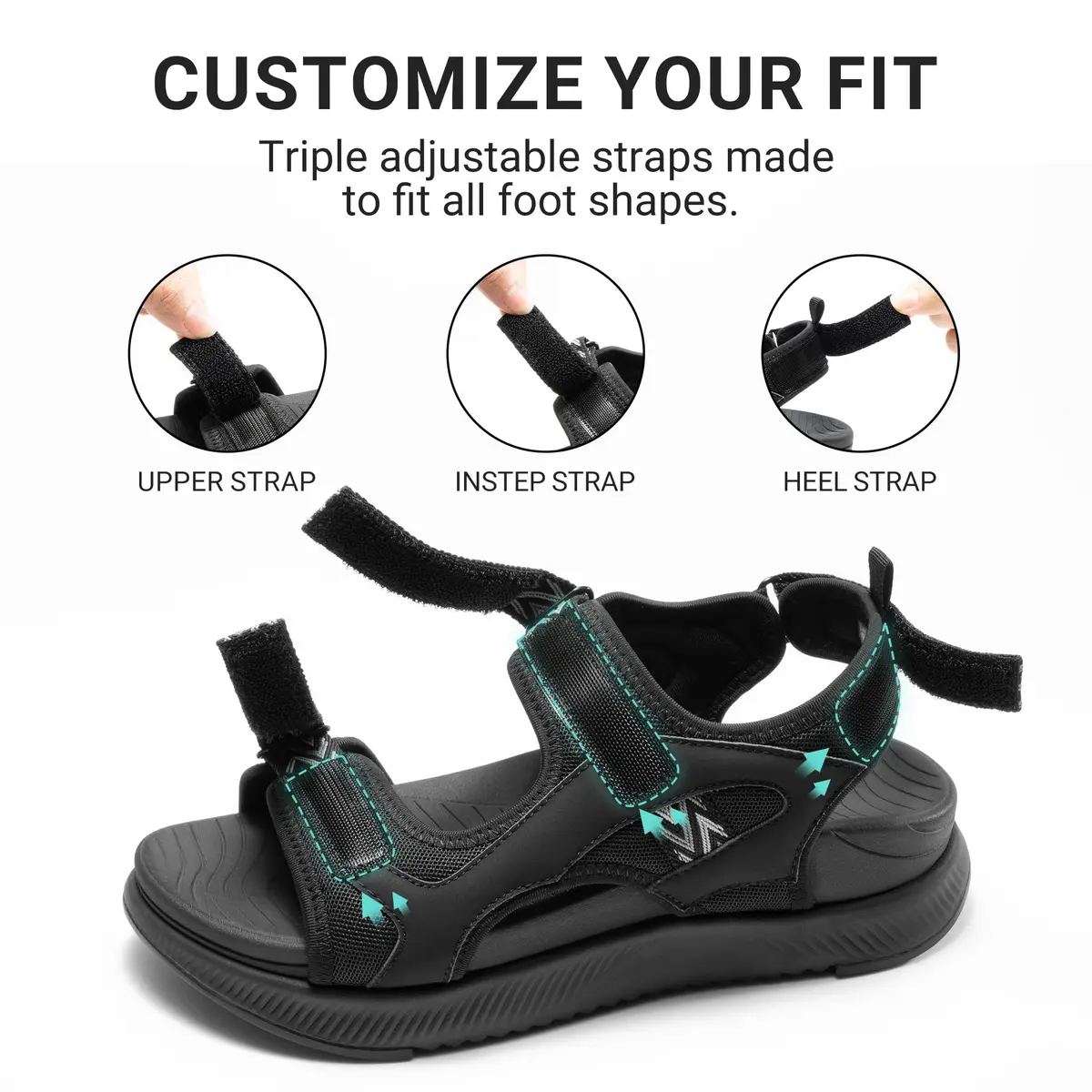 DREAM PAIRS Women's Walking Sandals Arch Support Orthopedic Recovery Hiking Sandals Thick Athletic Cushion Adjustable Strap for Plantar Fasciitis, Size 9 (US), All Black | 4.6 cm (1.8 in) Platform Heel - view 6