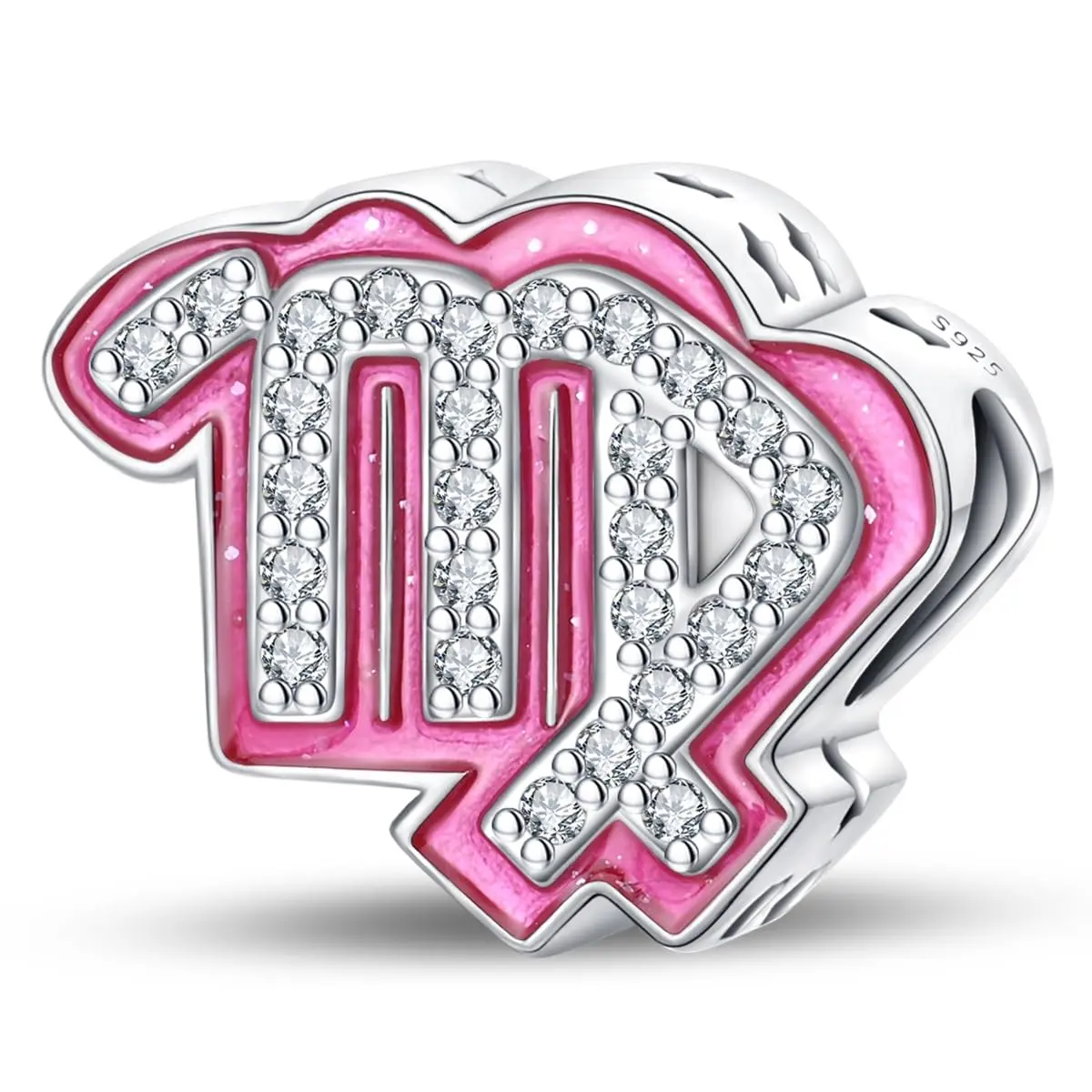 LIGHTDOG S925 Sterling Silver Zodiac Sign Charm | Pink Cubic Zirconia, 4.5-5mm Hole - main product image