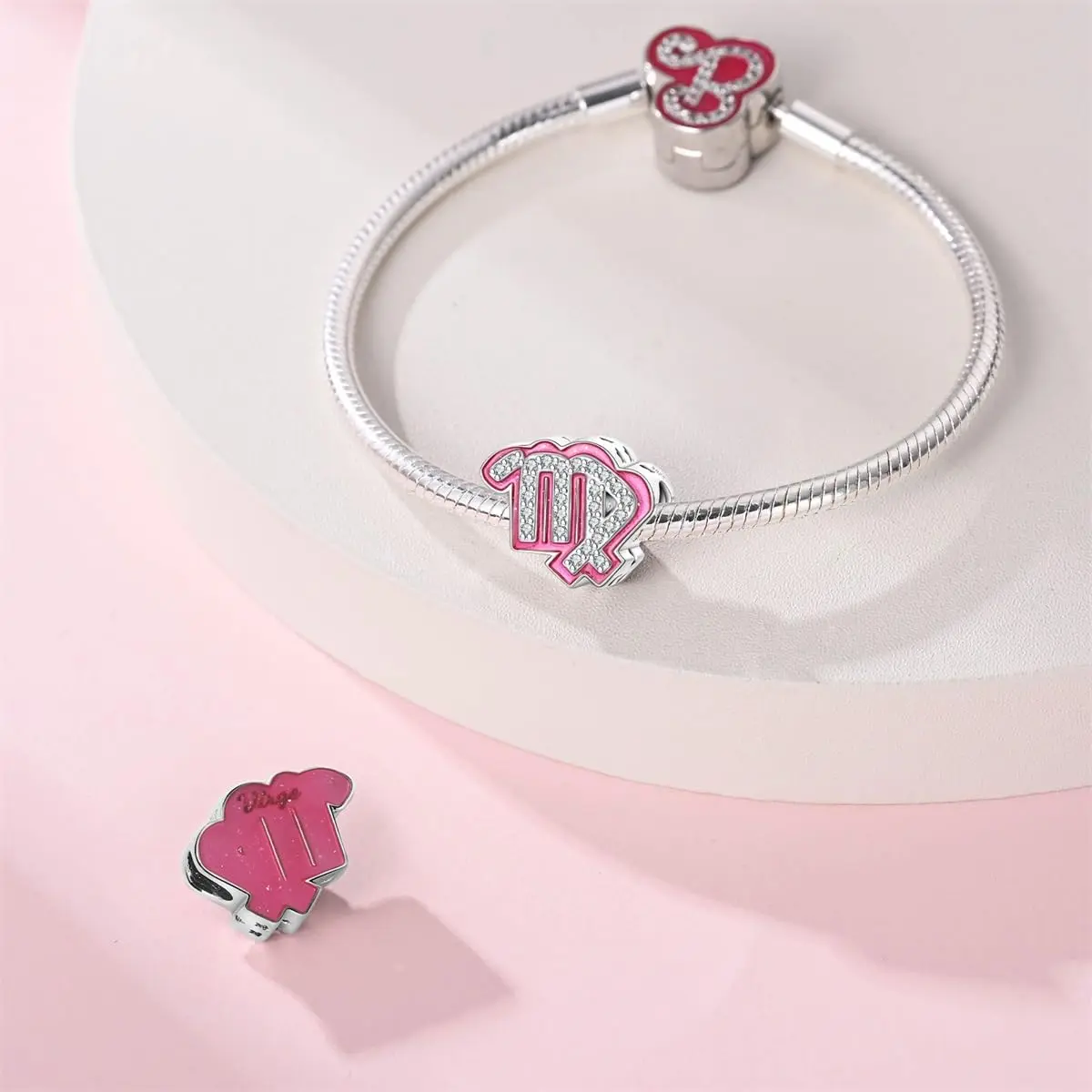 LIGHTDOG S925 Sterling Silver Zodiac Sign Charm | Pink Cubic Zirconia, 4.5-5mm Hole - view 4