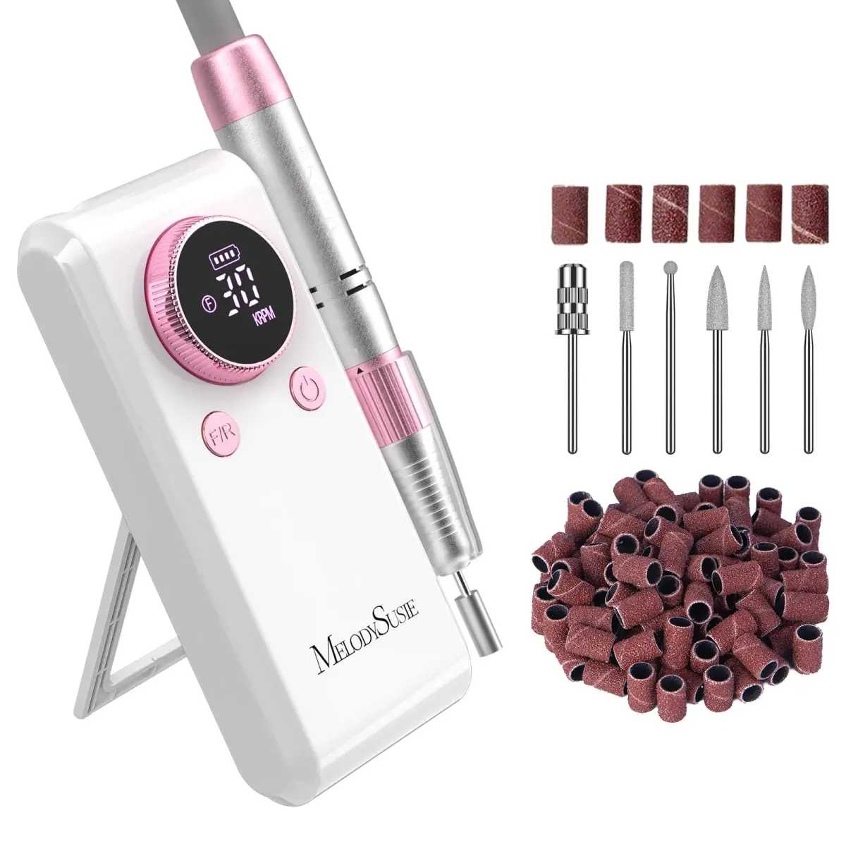 MelodySusie SC330G Rechargeable Nail Drill 30000RPM | Built-in Stand, Rose Gold, 12h Battery - main product image