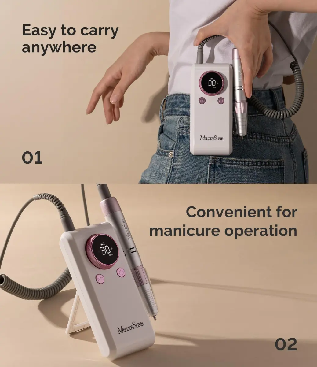 MelodySusie SC330G Rechargeable Nail Drill 30000RPM | Built-in Stand, Rose Gold, 12h Battery - view 2
