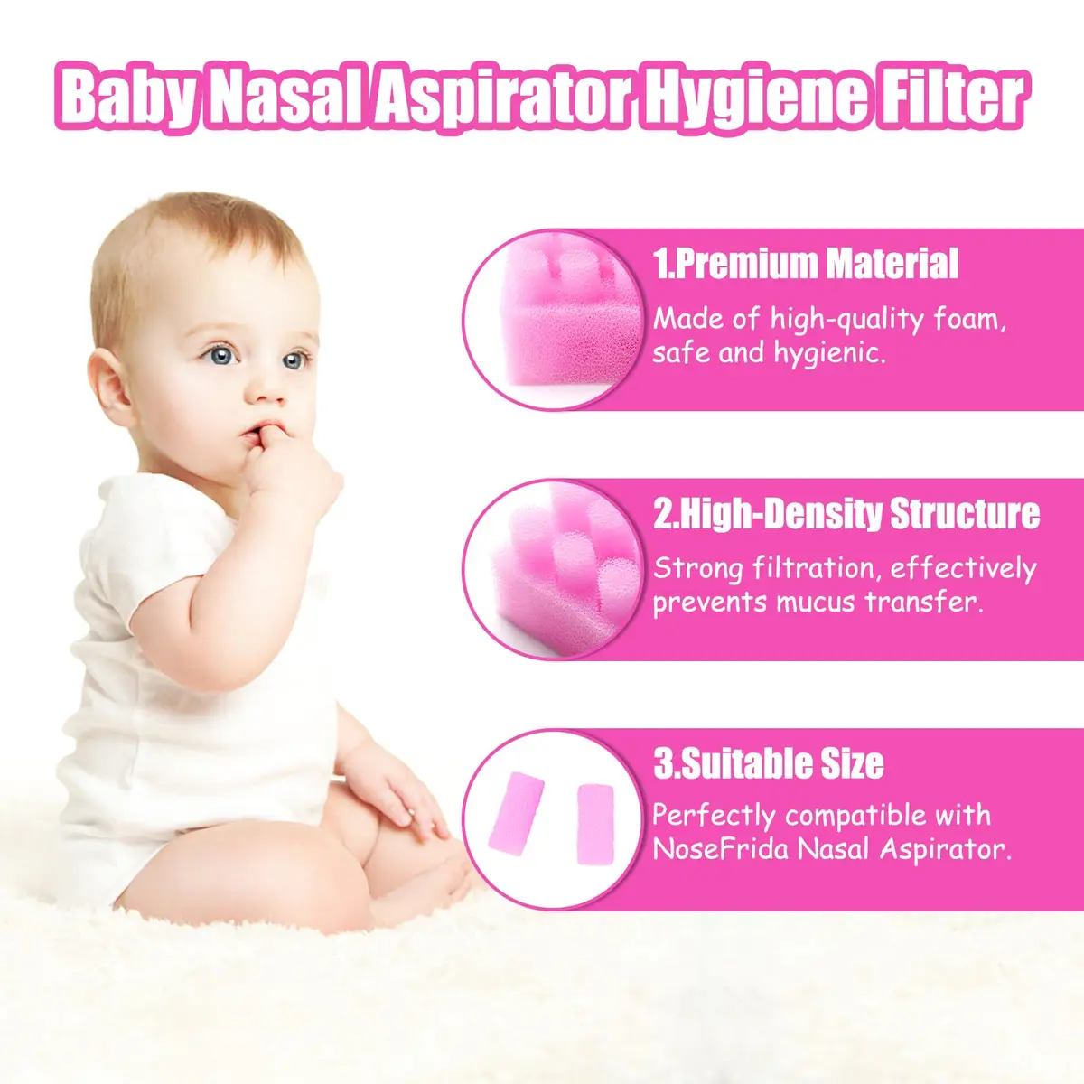Qunlions life Replacement for Nosefrida Nasal Aspirator Filters | 100-Pack Hygiene Sponges for Baby Nose Cleaning - view 3