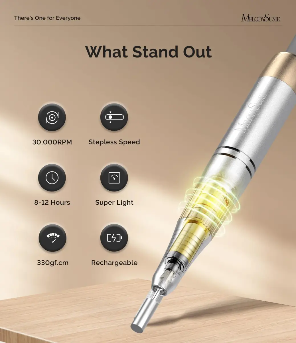 MelodySusie SC330G 30000 RPM Nail Drill with Built-in Stand | Cordless E-file for Beginners - view 4