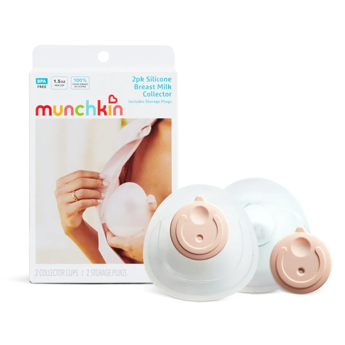 Munchkin Silicone Breast Milk Collector Cups with Storage Plugs, 45ml (1.5 Fl Oz Each) | BPA-Free Food-Grade Silicone - main product image