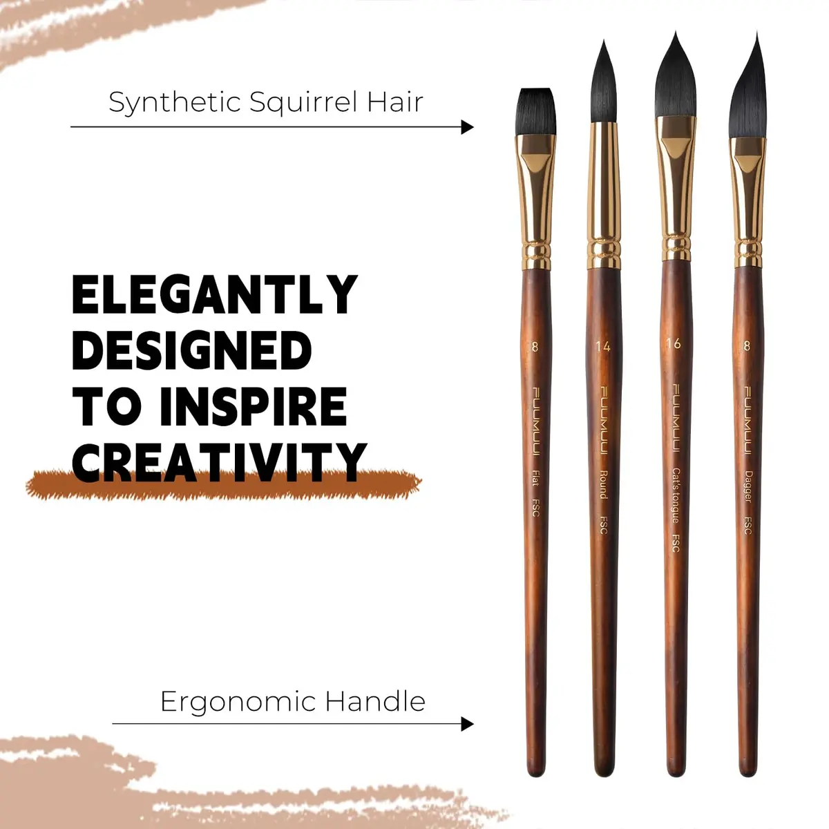 Fuumuui Watercolor Brushes Professional 10Pcs Synthetic Squirrel Hair Paint Brush Set with Flat, Round, Dagger, Cat's Tongue Oval Wash Shapes | Artist & Beginner Friendly - view 7