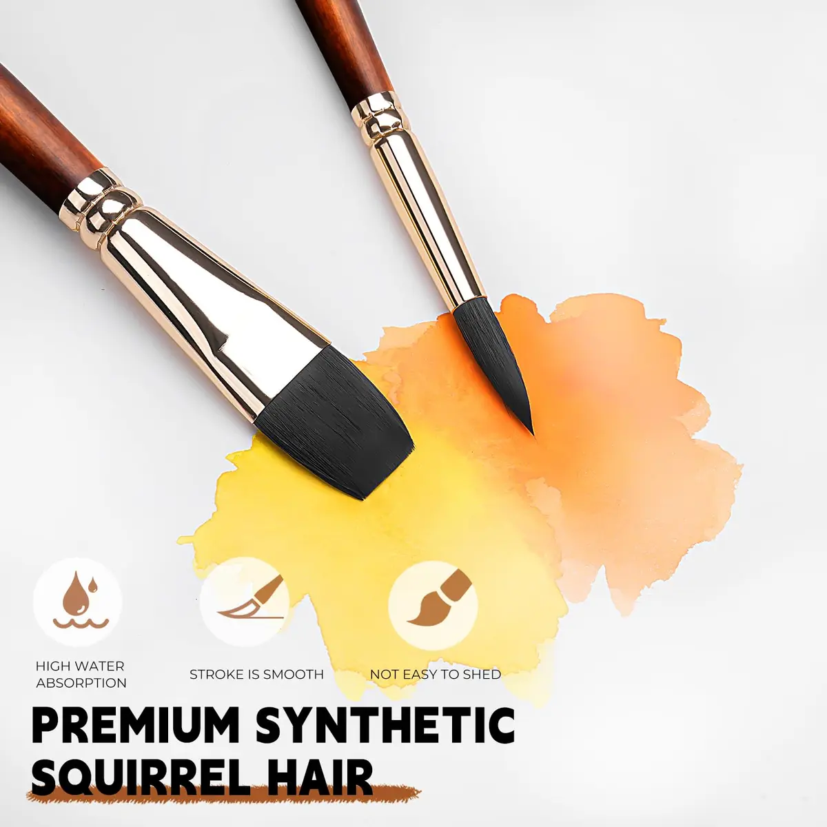 Fuumuui Watercolor Brushes Professional 10Pcs Synthetic Squirrel Hair Paint Brush Set with Flat, Round, Dagger, Cat's Tongue Oval Wash Shapes | Artist & Beginner Friendly - view 2