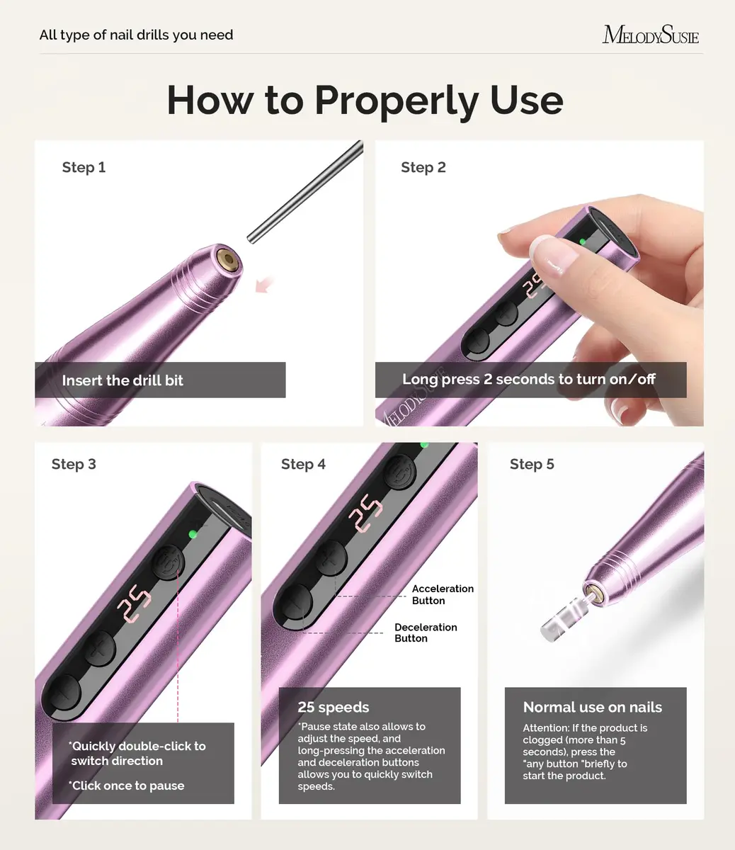 MelodySusie PC180F Cordless Nail Drill 25000RPM Rose Gold | Professional Electric File for All Nail Care - view 5