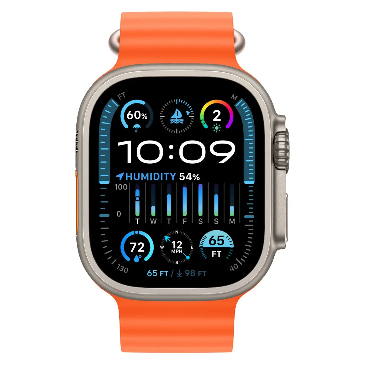 Apple Watch Ultra 2 [GPS + Cellular, 49mm] Rugged Titanium Case Orange Ocean Band | Always-On Retina Display 3000 Nits Brightness - view 2