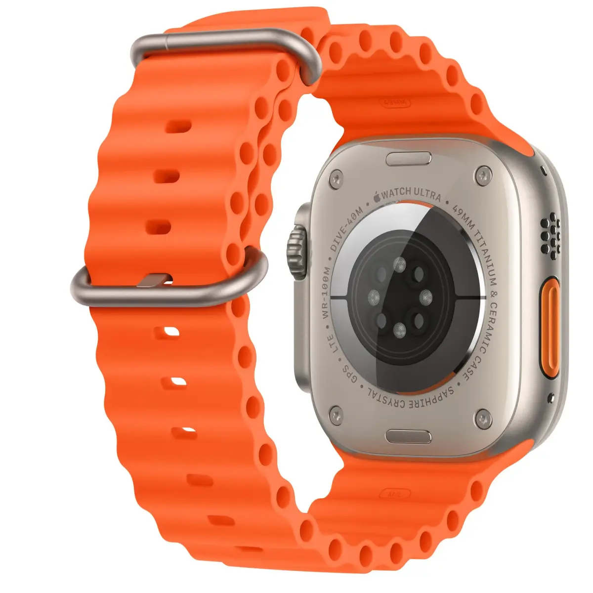 Apple Watch Ultra 2 [GPS + Cellular, 49mm] Rugged Titanium Case Orange Ocean Band | Always-On Retina Display 3000 Nits Brightness - view 3