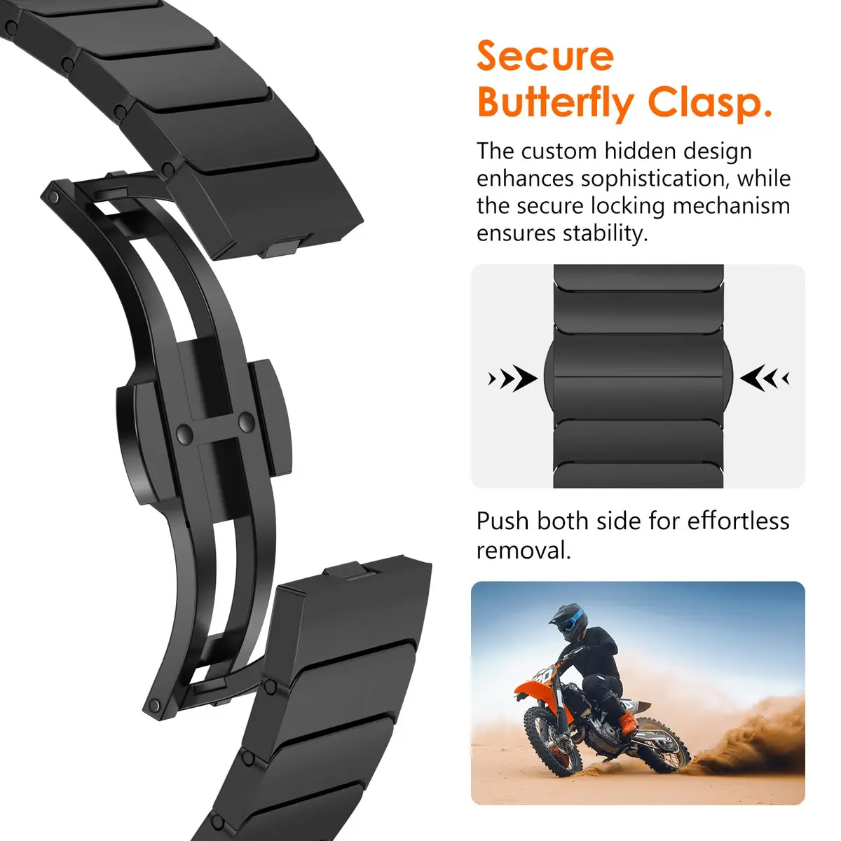 NewWays Samsung Galaxy Watch Ultra Bands 47mm Stainless Steel Link Bracelet Black | No-Gap Rugged Strap for Men - view 4
