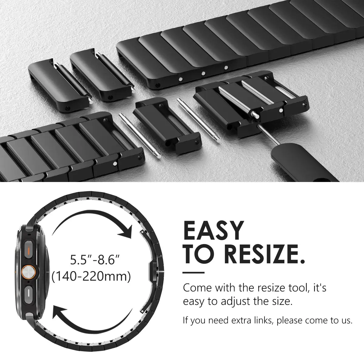 NewWays Samsung Galaxy Watch Ultra Bands 47mm Stainless Steel Link Bracelet Black | No-Gap Rugged Strap for Men - view 5